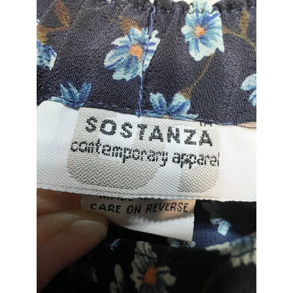 Sostanza Women's Coastal Midi Skirt Size Small Navy White Floral - Picture 3 of 9